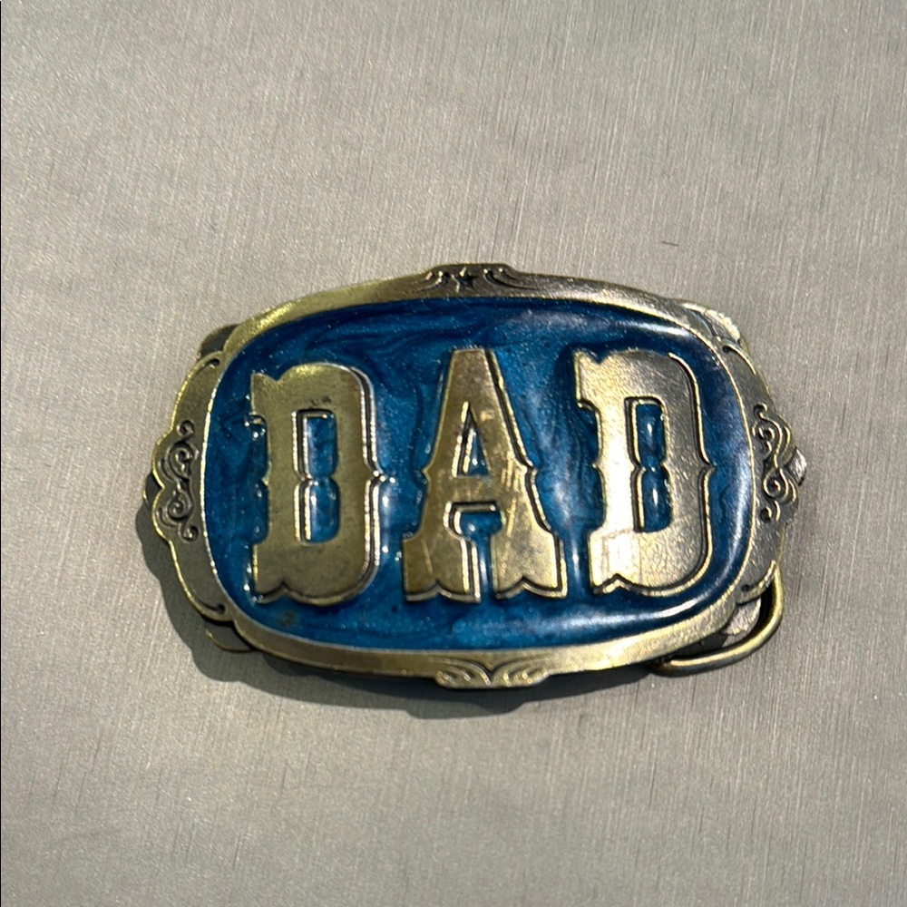 Vintage Blue Dad Brass Belt Buckle